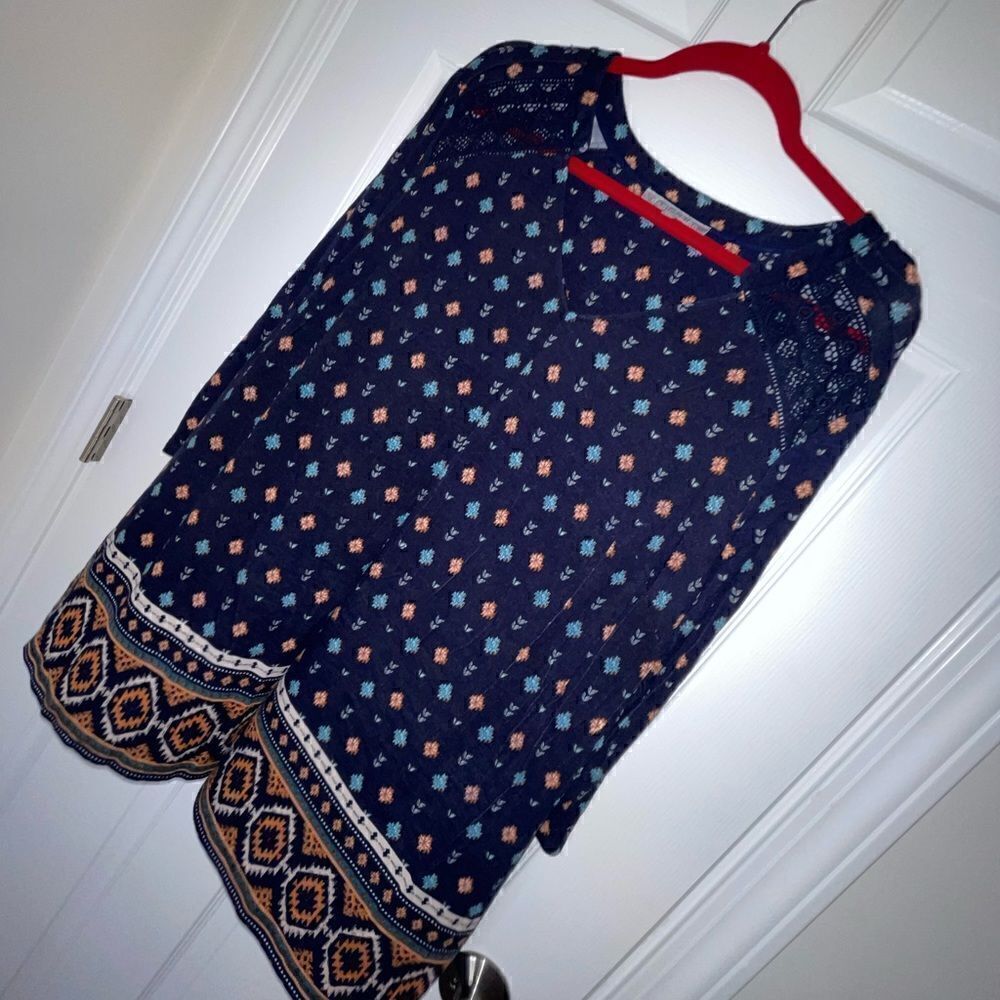 Daniel Rainn 2X blue blouse 3/4 sleeve